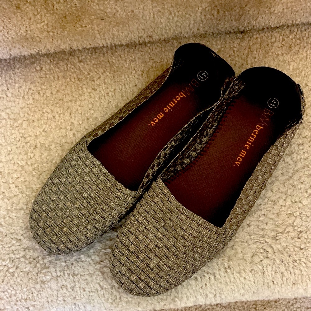 Bernie Mev Silver Woven Slip-one with Leather Heel